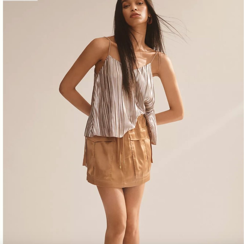 NWT Love The Label | Brown Silky Cargo High Rise Mini Skirt, L